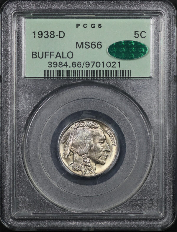 Obverse of this 1938-D Buffalo Nickel PCGS MS-66 CAC Old Green Label 