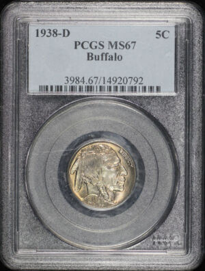 Obverse of this 1938-D Buffalo Nickel PCGS MS-67