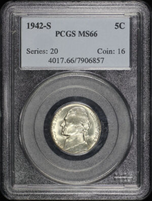 Obverse of this 1942-S Jefferson Nickel PCGS MS-66