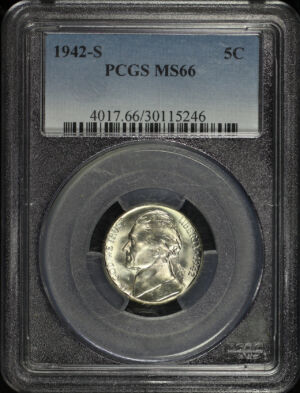 Obverse of this 1942-S Jefferson Nickel PCGS MS-66