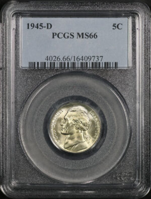 Obverse of this 1945-D Jefferson Nickel PCGS MS-66