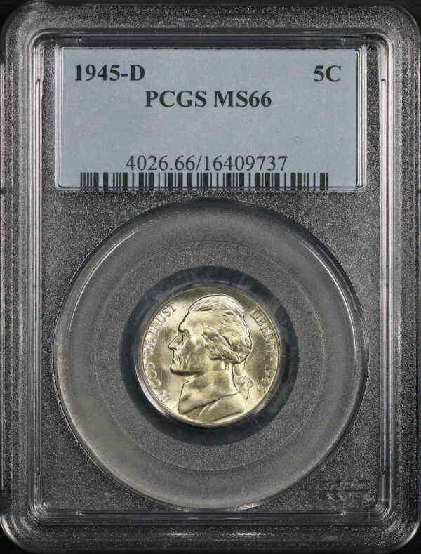Obverse of this 1945-D Jefferson Nickel PCGS MS-66