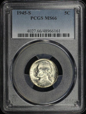 Obverse of this 1945-S Jefferson Nickel PCGS MS-66