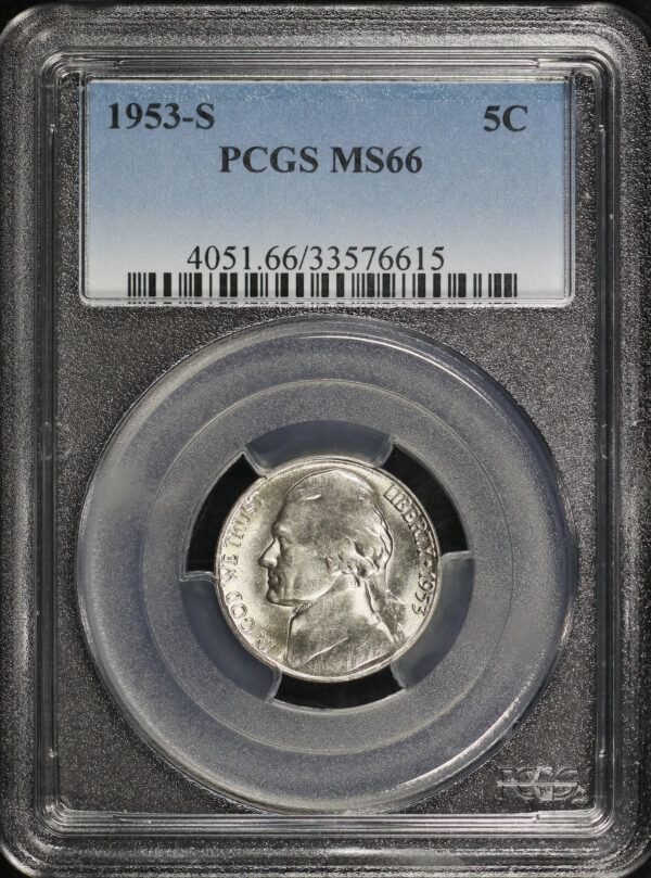 Obverse of this 1953-S Jefferson Nickel PCGS MS-66