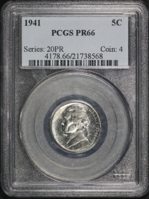 Obverse of this 1941 Jefferson Nickel PCGS PR-66