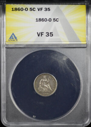 Obverse of this 1860-O Liberty Seated Half Dime ANACS VF-35