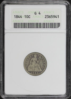 Obverse of this 1844 Liberty Seated Dime ANACS G-4