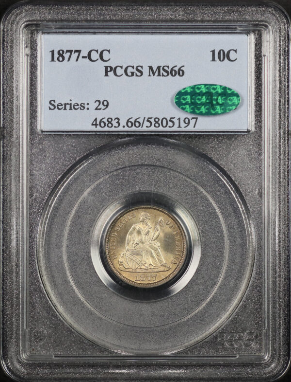 Obverse of this 1877-CC Liberty Seated Dime PCGS MS-66 CAC