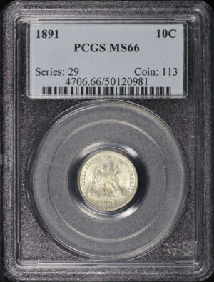 Obverse of this 1891 Liberty Seated Dime PCGS MS-66