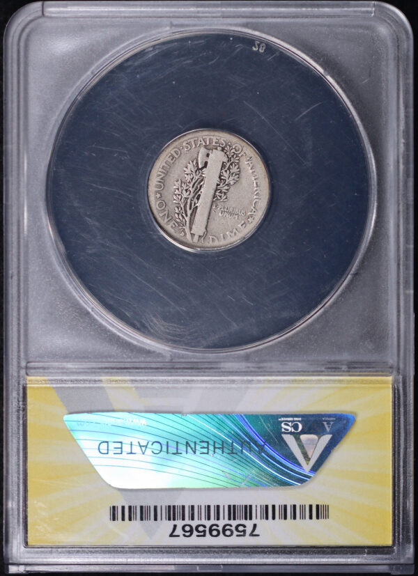 Reverse of this 1916-D Mercury Dime ANACS AG-3