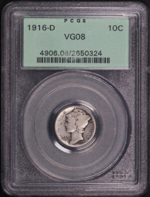Obverse of this 1916-D Mercury Dime PCGS VG-08