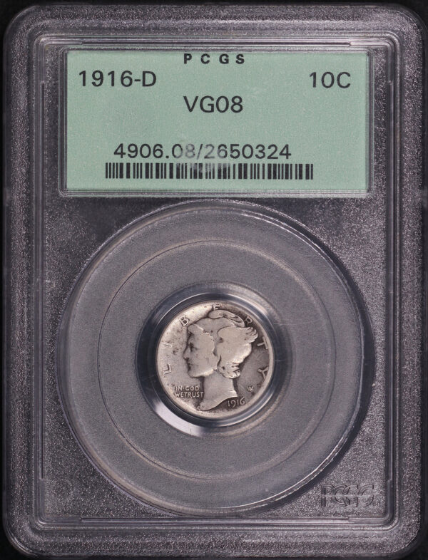 Obverse of this 1916-D Mercury Dime PCGS VG-08