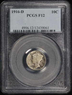 Obverse of this 1916-D Mercury Dime PCGS F-12