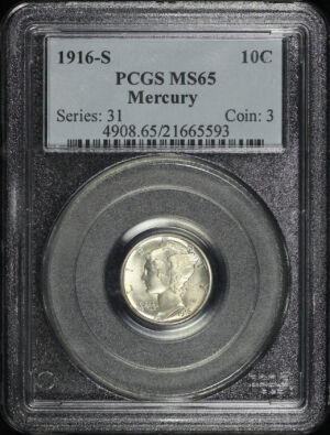 Obverse of this 1916-S Mercury Dime PCGS MS-65