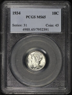 Obverse of this 1934 Mercury Dime PCGS MS-65