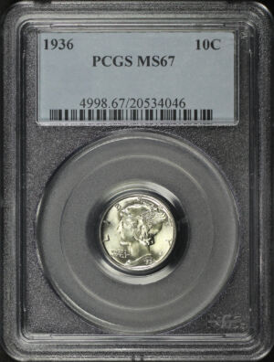 Obverse of this 1936 Mercury Dime PCGS MS-67 – Looks FB!