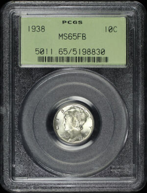 Obverse of this 1938 Mercury Dime PCGS MS-65 FB Old Green Holder