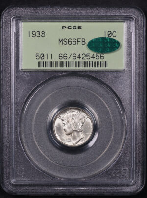 Obverse of this 1938 Mercury Dime PCGS MS-66 FB Old Green Holder CAC