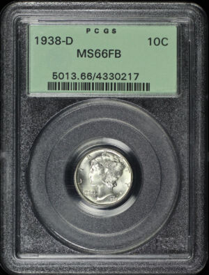 Obverse of this 1938-D Mercury Dime PCGS MS-66 FB Old Green Holder