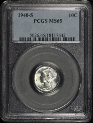 Obverse of this 1940-S Mercury Dime PCGS MS-65