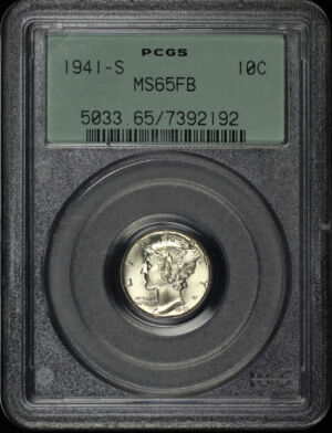 Obverse of this 1941-S Mercury Dime PCGS MS-65 Old Green Holder