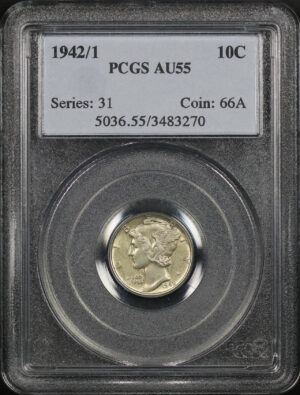 Obverse of this 1942/1 Mercury Dime PCGS AU-55