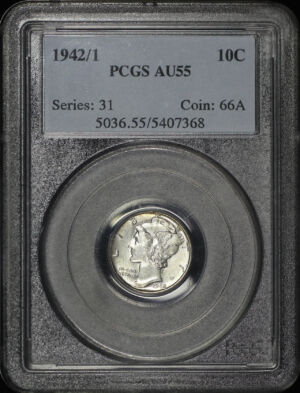 Obverse of this 1942/1 Mercury Dime PCGS AU-55