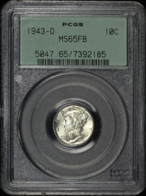 Obverse of this 1943-D Mercury Dime PCGS MS-65 Old Green Holder