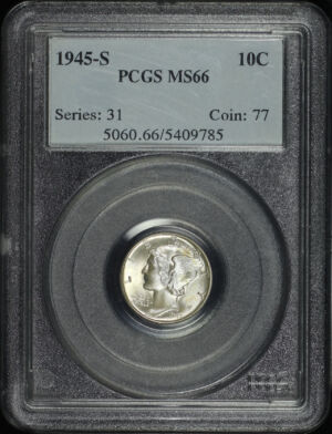 Obverse of this 1945-S Mercury Dime PCGS MS-66