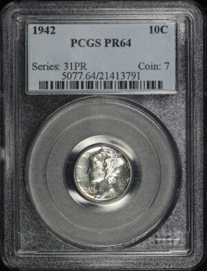 Obverse of this 1942 Mercury Dime PCGS PR-64
