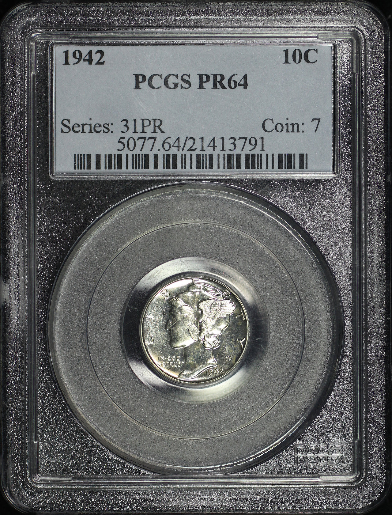 Obverse of this 1942 Mercury Dime PCGS PR-64