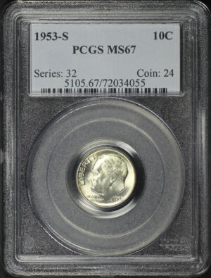 Obverse of this 1953-S Roosevelt Dime PCGS MS-67