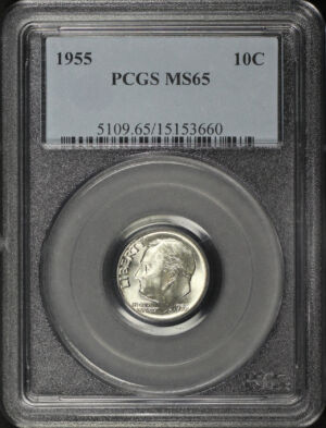 Obverse of this 1955 Roosevelt Dime PCGS MS-65