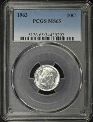 Obverse of this 1963 Roosevelt Dime PCGS MS-65