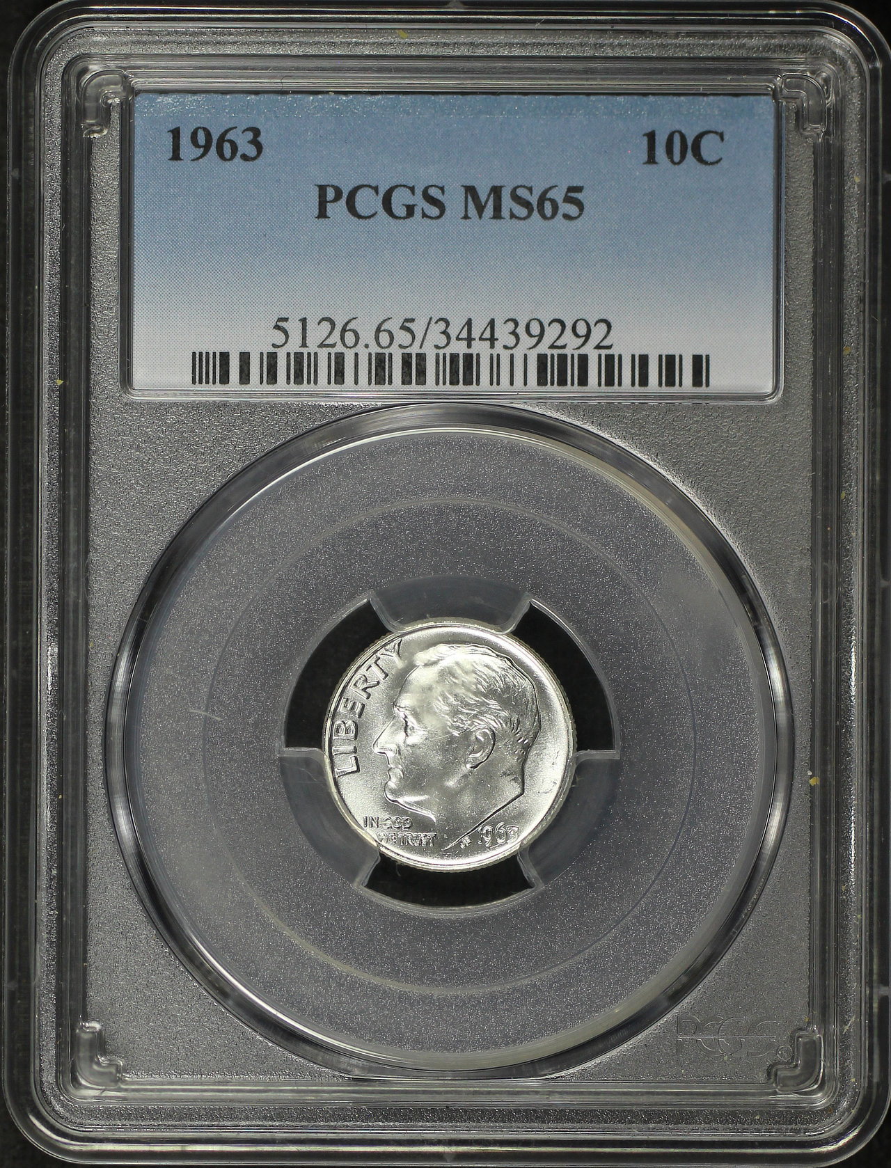 Obverse of this 1963 Roosevelt Dime PCGS MS-65