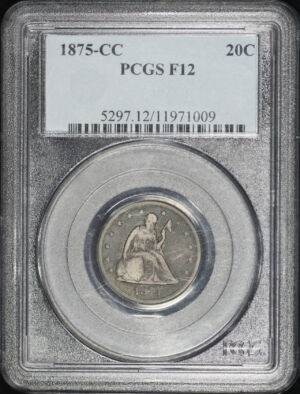Obverse of this 1875-CC Twenty Cent PCGS F-12