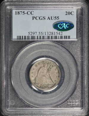 Obverse of this 1875-CC Twenty Cent PCGS AU-55 CAC