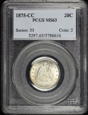 Obverse of this 1875-CC Twenty Cent PCGS MS-63