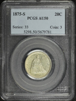 Obverse of this 1875-S Twenty Cent PCGS AU-50
