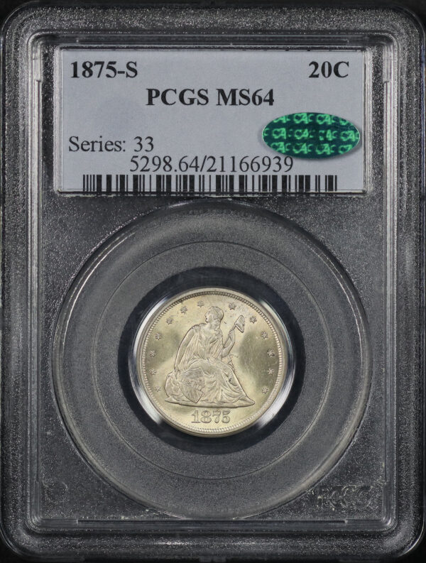 Obverse of this 1875-S Twenty Cent PCGS MS-64 CAC