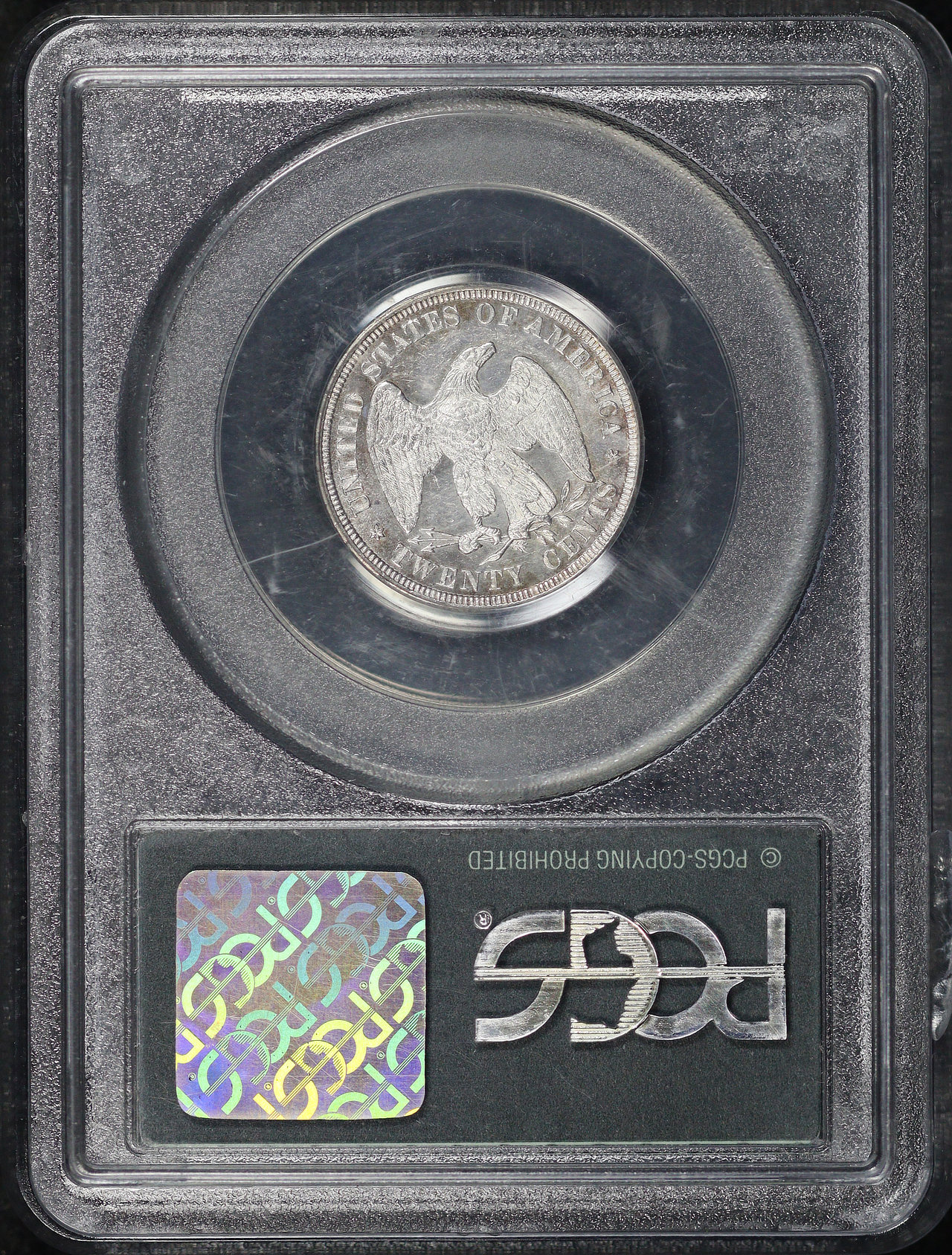Reverse of this 1876 Twenty Cent PCGS MS-61 Old Green Holder