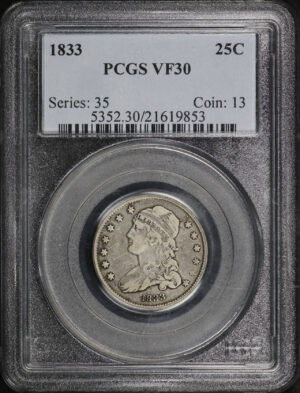 Obverse of this 1833 Capped Bust Quarter PCGS VF-30