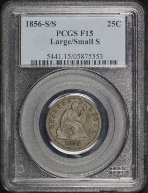 Obverse of this 1856-S/S Liberty Seated Quarter PCGS F-15 Large/Small S 