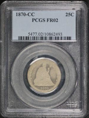 Obverse of this 1870-CC Liberty Seated Quarter PCGS F-02