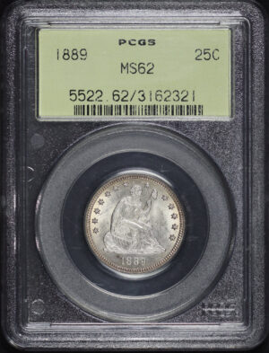 Obverse of this 1889 Liberty Seated Quarter PCGS MS-62 Old Green Holder