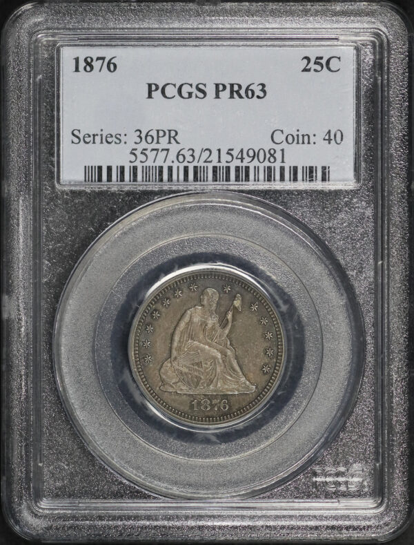 Obverse of this 1876 Liberty Seated Quarter PCGS PR-63