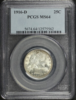 Obverse of this 1916-D Barber Quarter PCGS MS-64