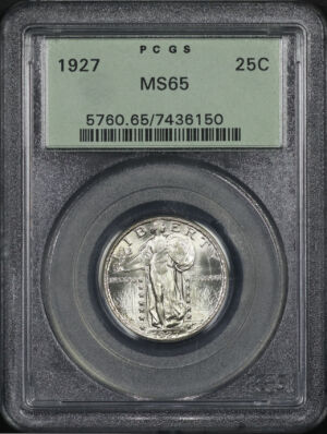 Obverse of this 1927 Standing Liberty Quarter PCGS MS-65 Old Green Holder