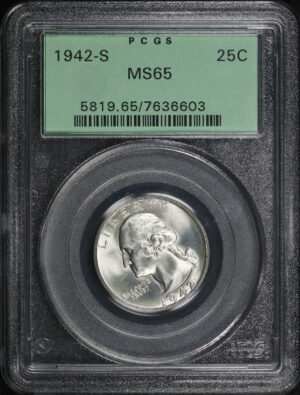 Obverse of this 1942-S Washington Quarter PCGS MS-65 Old Green Holder