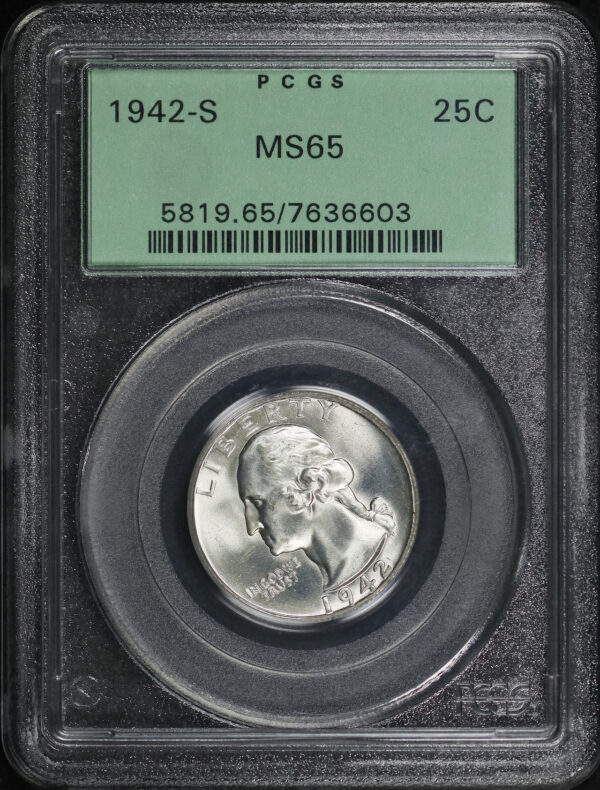 Obverse of this 1942-S Washington Quarter PCGS MS-65 Old Green Holder